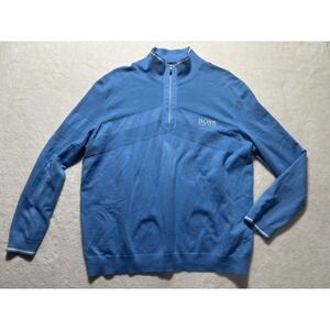 Hugo Boss Moisture Management Quarter Zip Solid Blue Long Sleeve Mens XXL